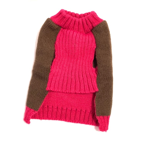 Brown & Pink Fuzzy Heart Crewneck Dog Sweater - Picture 2 of 9